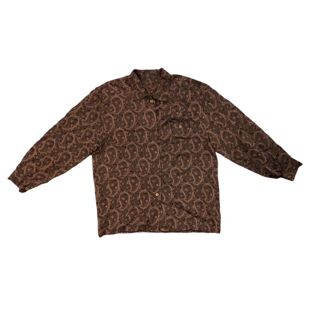 Vintage Paisley Button-Up Blouse | Brown